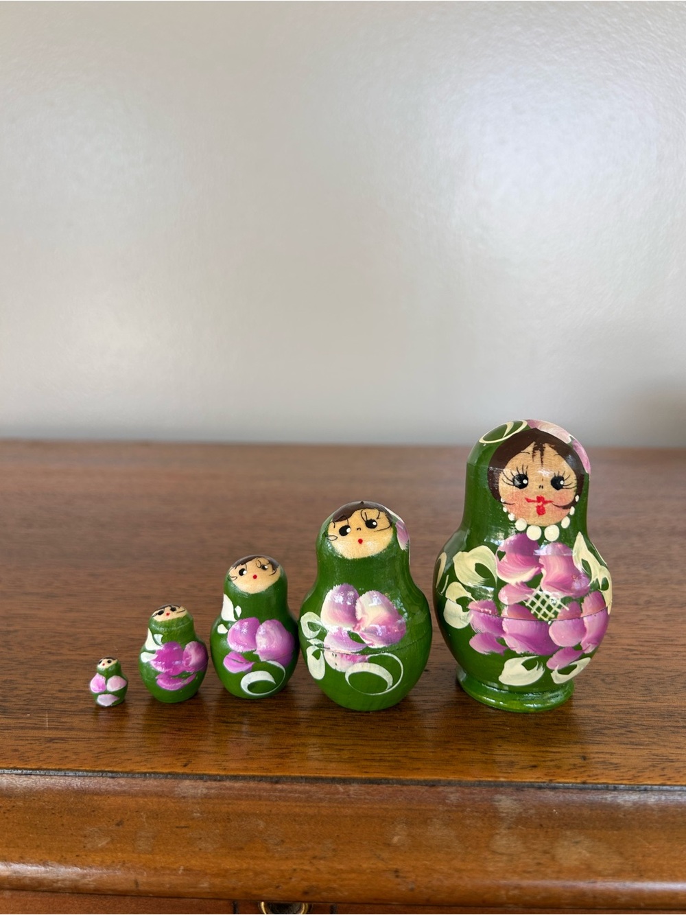Wooden Nesting Dolls Babushka 5 Piece Matryoshka Stacking Russian Purple Flowers
